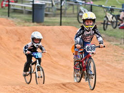 Young BMXers during a race.