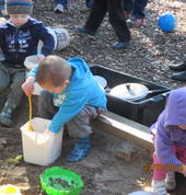 The sandpit is always a busy place to be so much learning goes on here