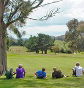 looking down the 18th fairway