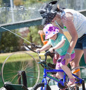Prawn water bikes at Huka Prawn Park