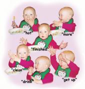 Baby signs hot, more, finished, clean, drink and get up