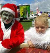 Miss Antz as the Feilding santa parade Grinch, and a student as Cindy-loo