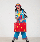 Lou Lou the Clown - Available for community events, preschool shows and Kids Parties.  Circus, Comedy, Balloon Twisting, Juggling, Unicycle and Clowning