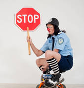 Lieutenant Lou - The Coolest Clown Cop in Town.  Available as a roving character or a Show