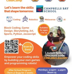 Campbells Bay School new venue launch special $20 discount Takapuna (0622) Coding